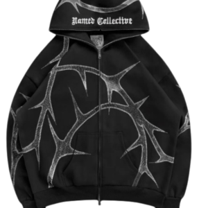 THORN RHINESTONE ZIP HOODIE BLACK