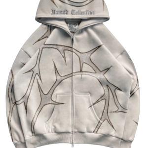 THORN RHINESTONE ZIP HOODIE BONE