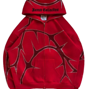 THORN RHINESTONE ZIP HOODIE RED